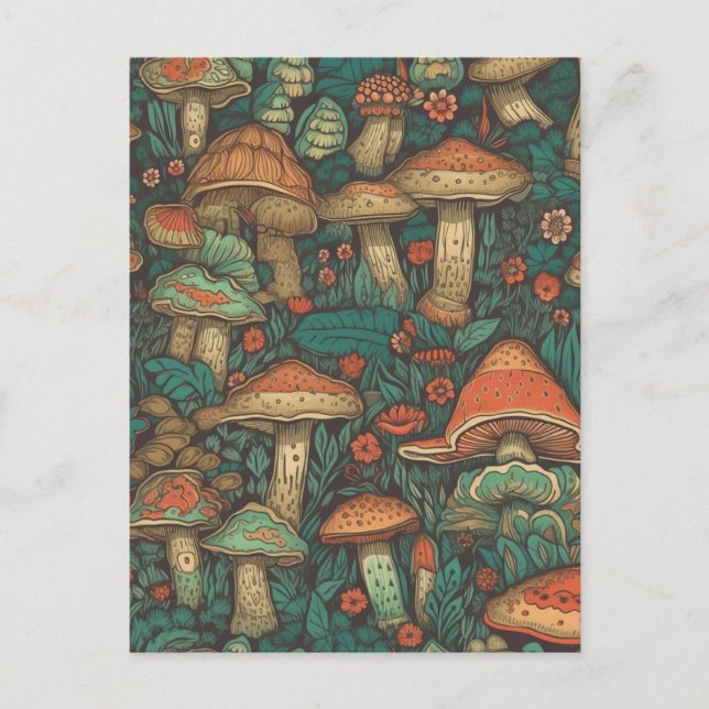 Carte Postale Funky AI généré Motif de champignons (Devant)