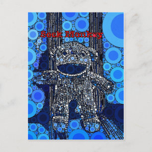 Carte Postale Funky Blue Sock Monkey Circles Bubbles Pop Art