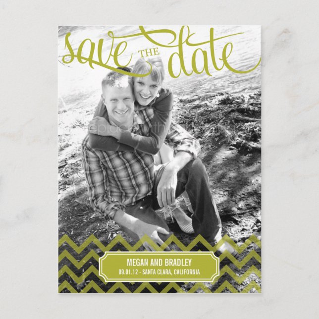 Carte postale Funky Couple Save The Date - Verte (Devant)