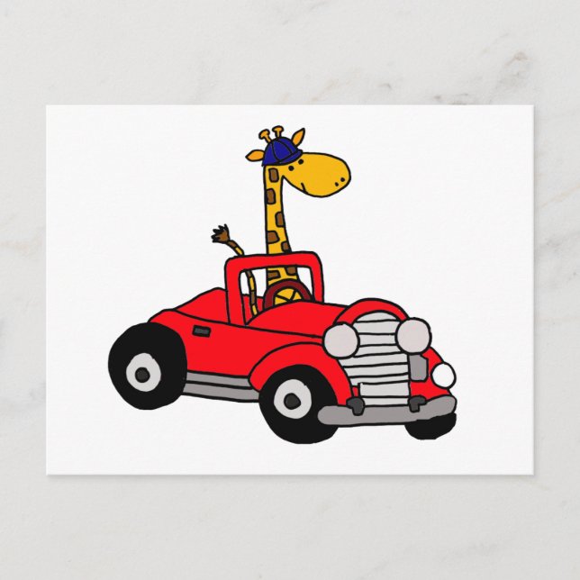 Carte Postale Funky Giraffe Conduite rouge convertible (Devant)