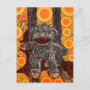 Carte Postale Funky Orange Sock Monkey Circles Bubbles Pop Art