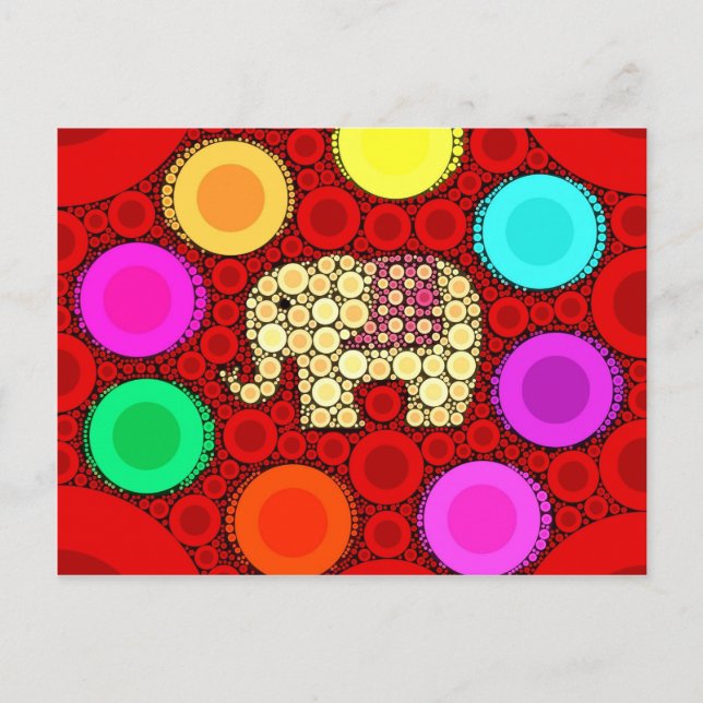 Carte Postale Funky Red Elephant Cercles Concentrés Mosaïque (Devant)