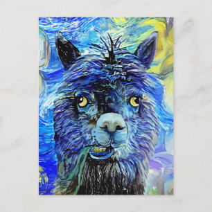 Carte Postale Funky Starry Night Alpaca Parodie Portrait