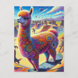 Carte Postale Funky Surreal Llama Skateboard