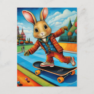 Carte Postale Funny Adorable Skateboard Brown Rabbit