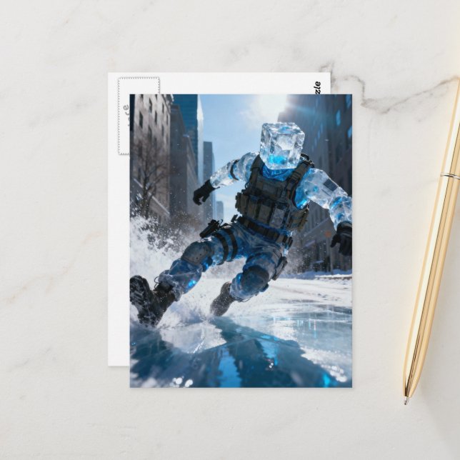 Carte Postale Funny anthromorphic icecube falling on ice  (Devant/Arrière en situation)