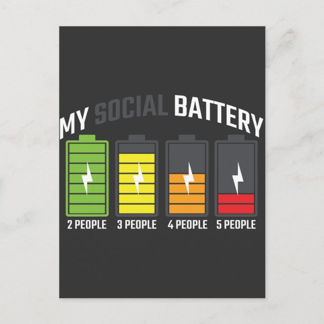 Carte Postale Funny Anti Social Introvertir Faible Batterie Soci (Devant)