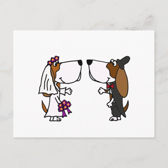Carte Postale Funny Basset Hound Bride et Groom Mariage Art (Devant)