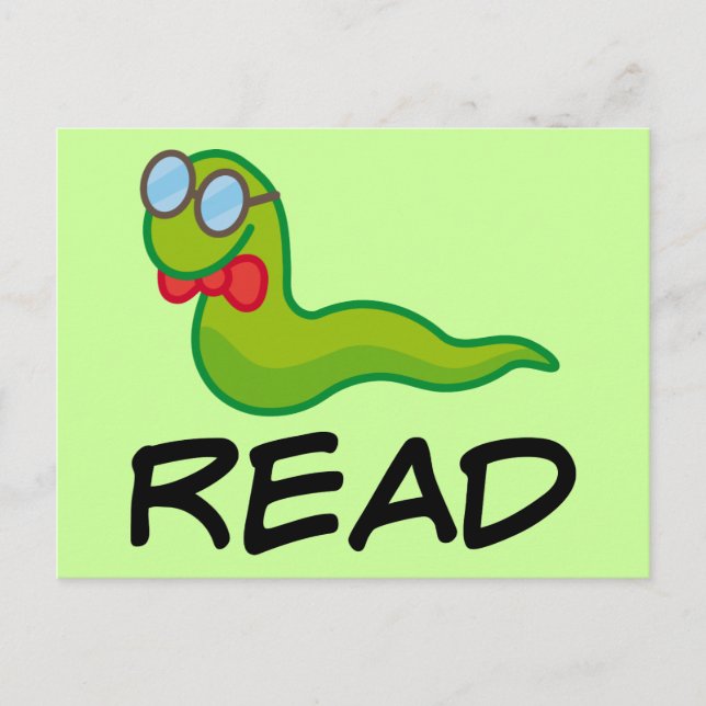 Carte Postale Funny Bookworm READ Cadeau (Devant)