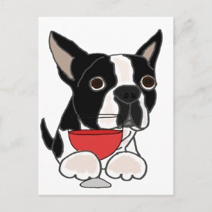 Carte Postale Funny Boston Terrier Chien Boire Vin Art