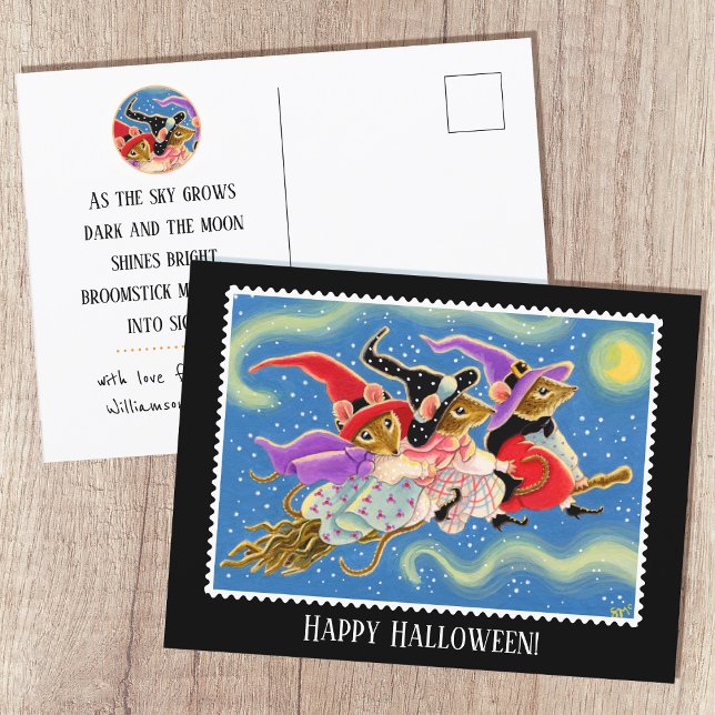 Carte Postale Funny Broomstick souris sorcière souris Halloween  (Créateur téléchargé)