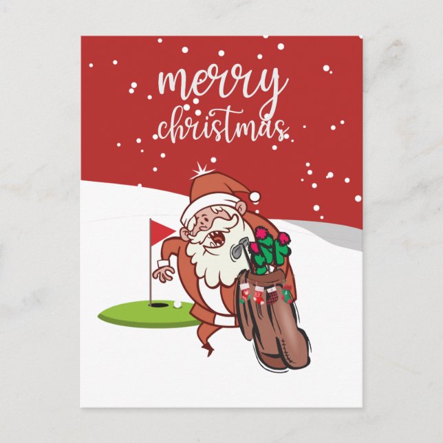 Carte Postale Funny cadeau de golf du Père Noël pour Joyeux Noël (Devant)