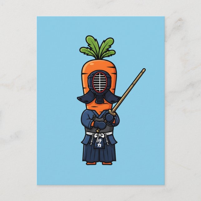 Carte Postale Funny Carrot Kendo Warrior Shinai Illustration (Devant)