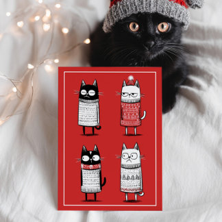 Carte Postale Funny Cartoon Cats Lover Red Meowy Christmas 