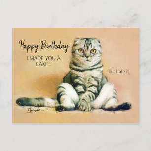 Carte Postale Funny Cat Cake Joyeux Anniversaire
