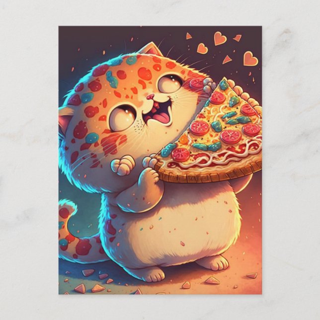 Carte Postale Funny Chat aime la pizza (Devant)