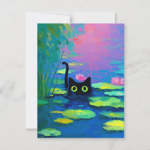Carte Postale Funny Chat noir nager dans l'étang   L'art bizarre