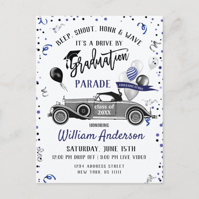 Carte Postale Funny Class of 2024 DRIVE BY Graduation Party (Devant)