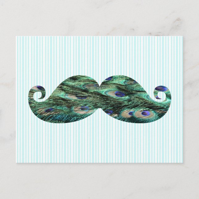 Carte Postale Funny Colorful Peacock Plumes Moustache (Devant)