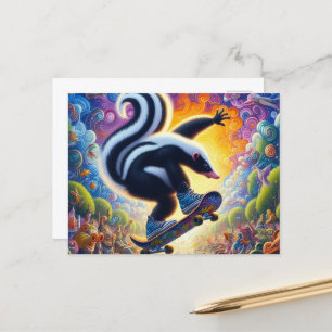 Carte Postale Funny Colorful Skunk Skateboard