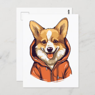 Carte Postale Funny Corgi portant le Sweat - shirt à capuche