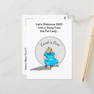 Carte Postale Funny Fat Lady chanter Nouvel An 2022 Célébration