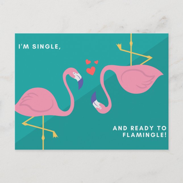 Carte Postale Funny Flamant rose bleu vert (Devant)