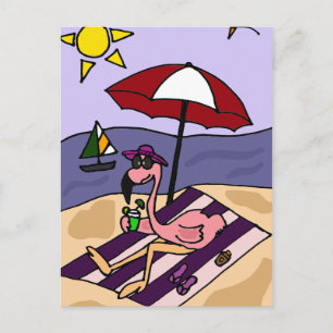 Carte Postale Funny Flamant rose rose à la plage