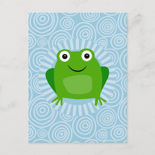 Carte Postale Funny Frog - Grenouille Mignonne Sur Fond Bleu (Devant)