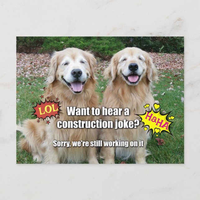 Carte Postale Funny Golden Retriever Construction Joke Mème (Devant)