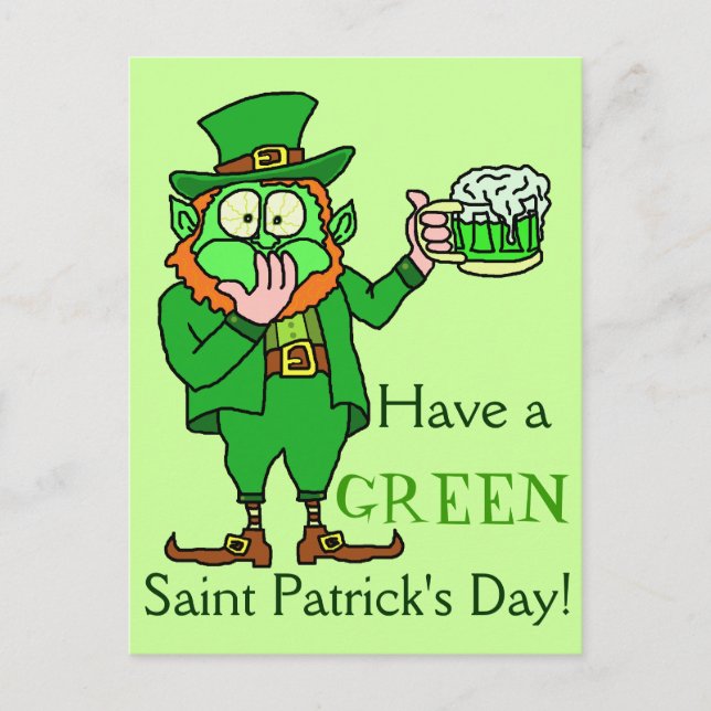 Carte Postale Funny Green Leprechaun Saint Patrick's (Devant)