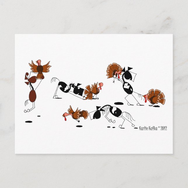 Carte Postale Funny Horse Wild Turkey Chase Cartoon (Devant)