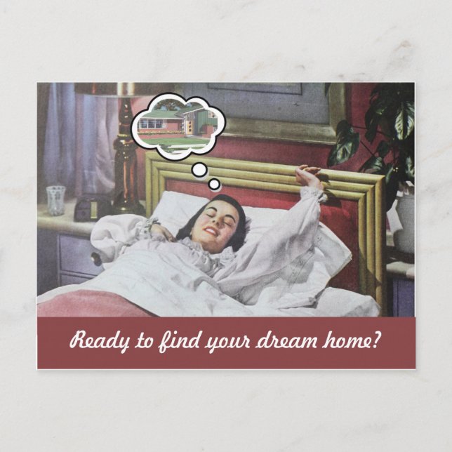 Carte Postale Funny immobilier femme rétro marketing (Devant)