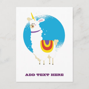 Carte Postale Funny Llama Unicorn Alpaca Kawaii Cute Ajouter Nom