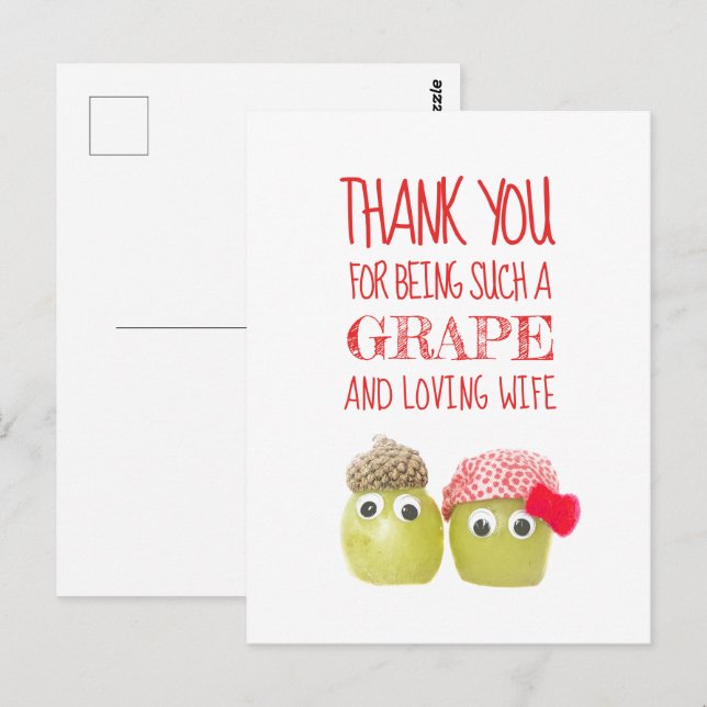 Carte Postale Funny mignonne femme de raisin Valentine's Day Car (Devant / Derrière)