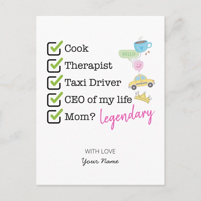 Carte Postale Funny Mom Checklist (Devant)