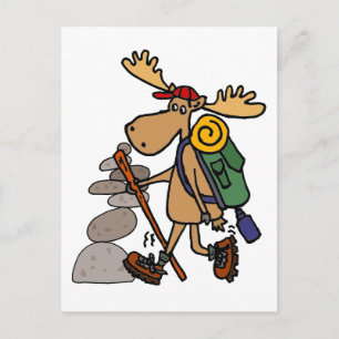 Carte Postale Funny Moose Hiking with Cairn Cartoon