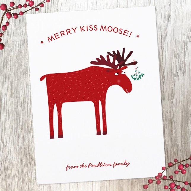 Carte postale Funny Moose Holiday (Merry Kiss Moose fun elk Christmas holiday postcard)