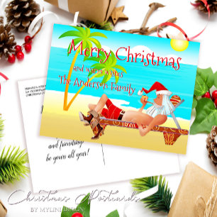 Carte Postale Funny Père Noël Beach voeux de Noël