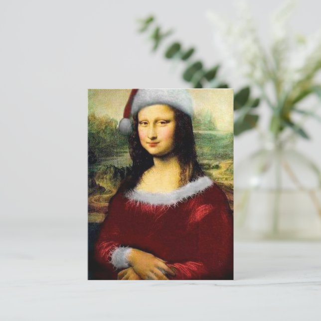 Carte Postale Funny Père Noël Mona Lisa Joyeux Noël (Debout devant)