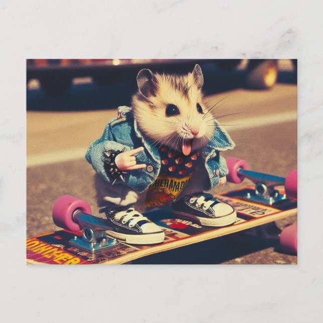 Carte Postale Funny Punk Skateboard Cute Hamster (Devant)