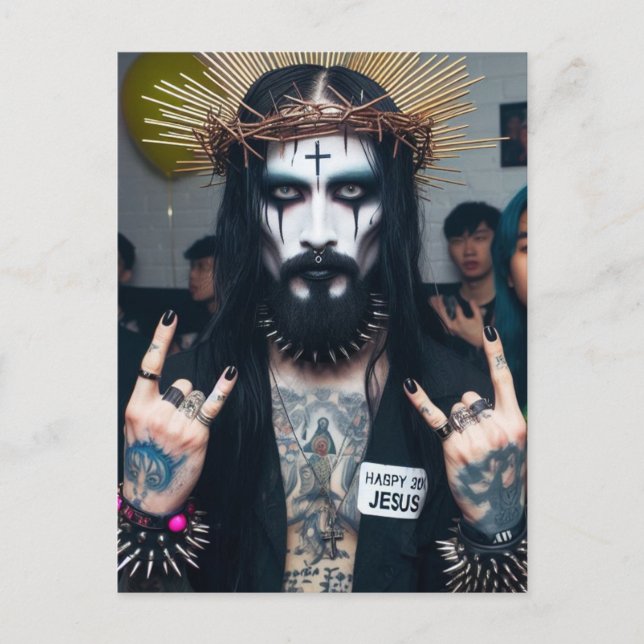 Carte Postale Funny Retro Punk Rock parti gothique Jésus (Devant)