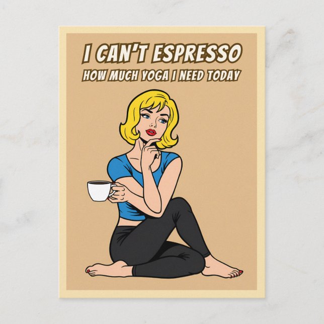 Carte Postale Funny Retro Style Coffee Yoga Humor Pop Art  (Devant)