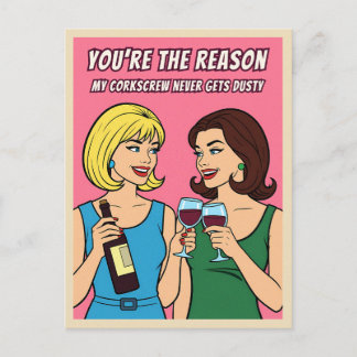 Carte Postale Funny Retro Vintage Wine Humor BFF Pop Art 