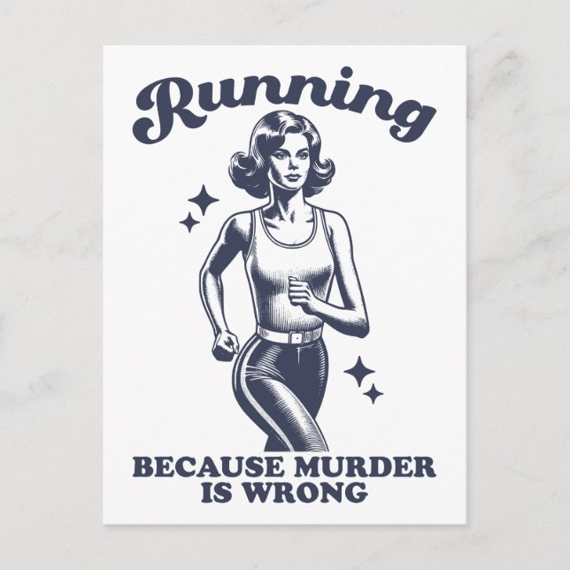Carte Postale Funny Running Because Murder Is Wrong Retro (Devant)