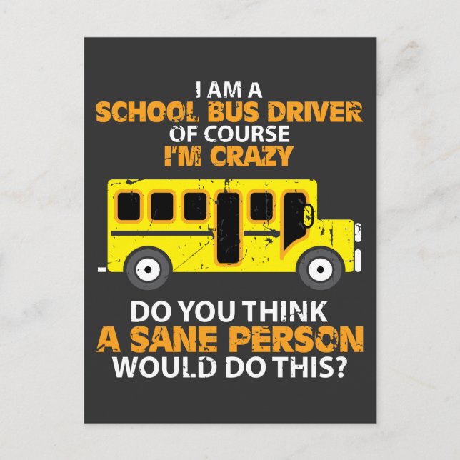 Carte Postale Funny School Bus - Crazy Busch Driver Voiture amus (Devant)