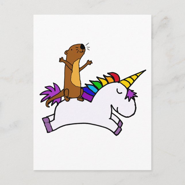 Carte Postale Funny Sea Otter équitation Volant Unicorn (Devant)