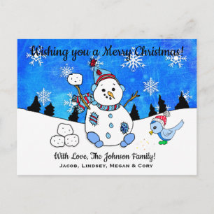 Carte Postale Funny Snowman lance Snowball Noël
