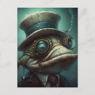 Carte Postale Funny Steampunk Poisson en costume