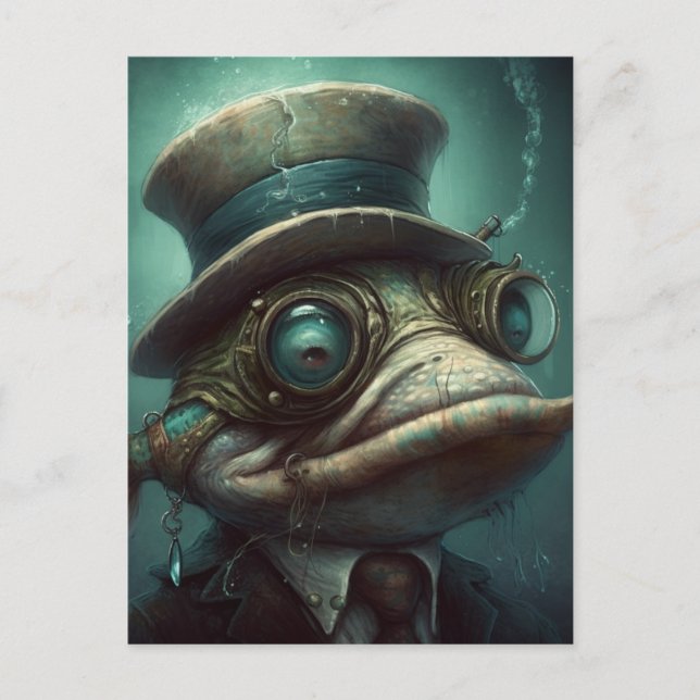 Carte Postale Funny Steampunk Poisson en costume (Devant)